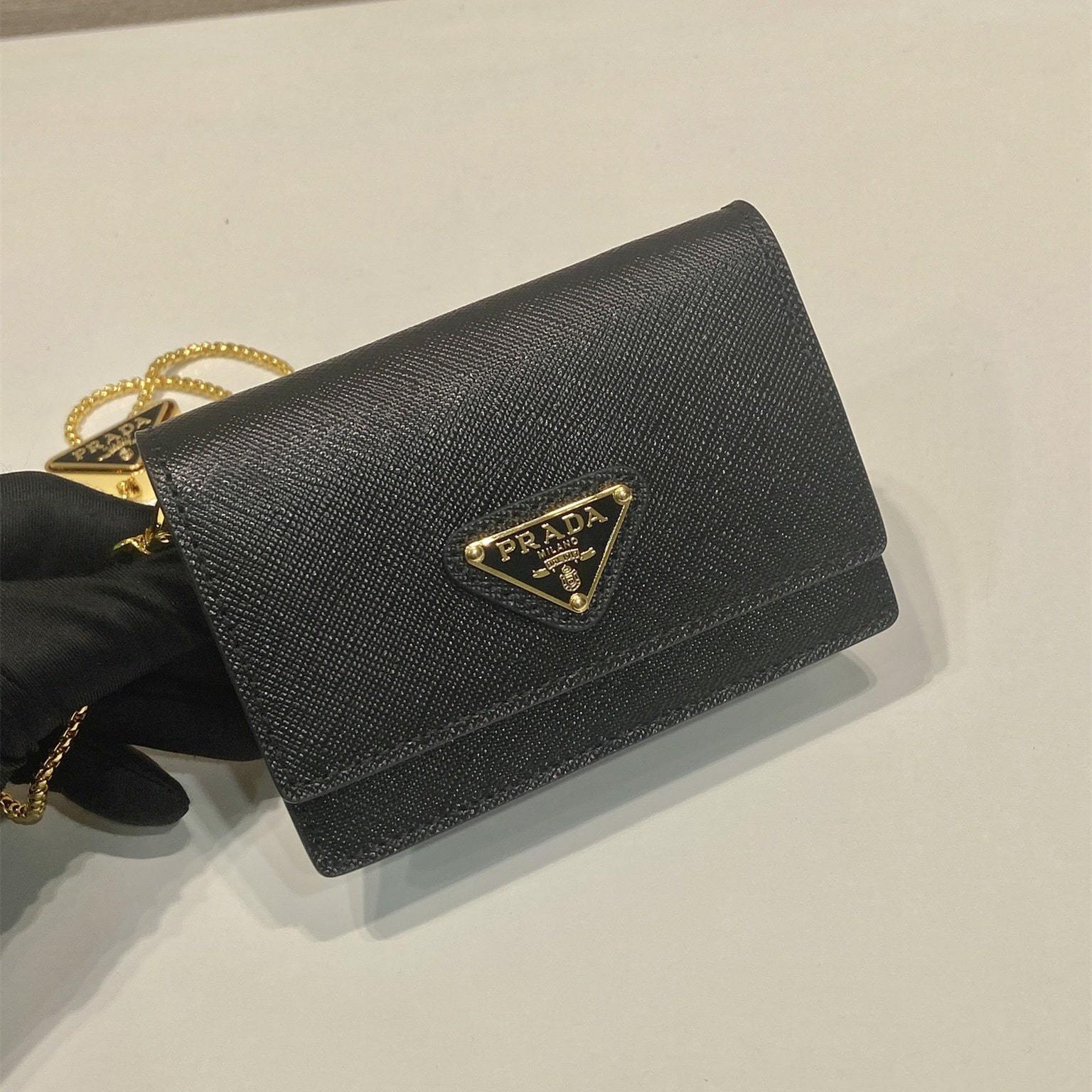 高仿Prada*1MR034金屬鏈條包黑色Mini款