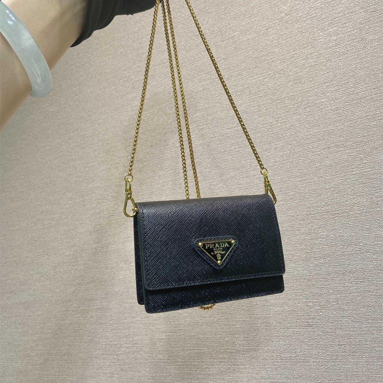 高仿Prada*1MR034金屬鏈條包黑色Mini款
