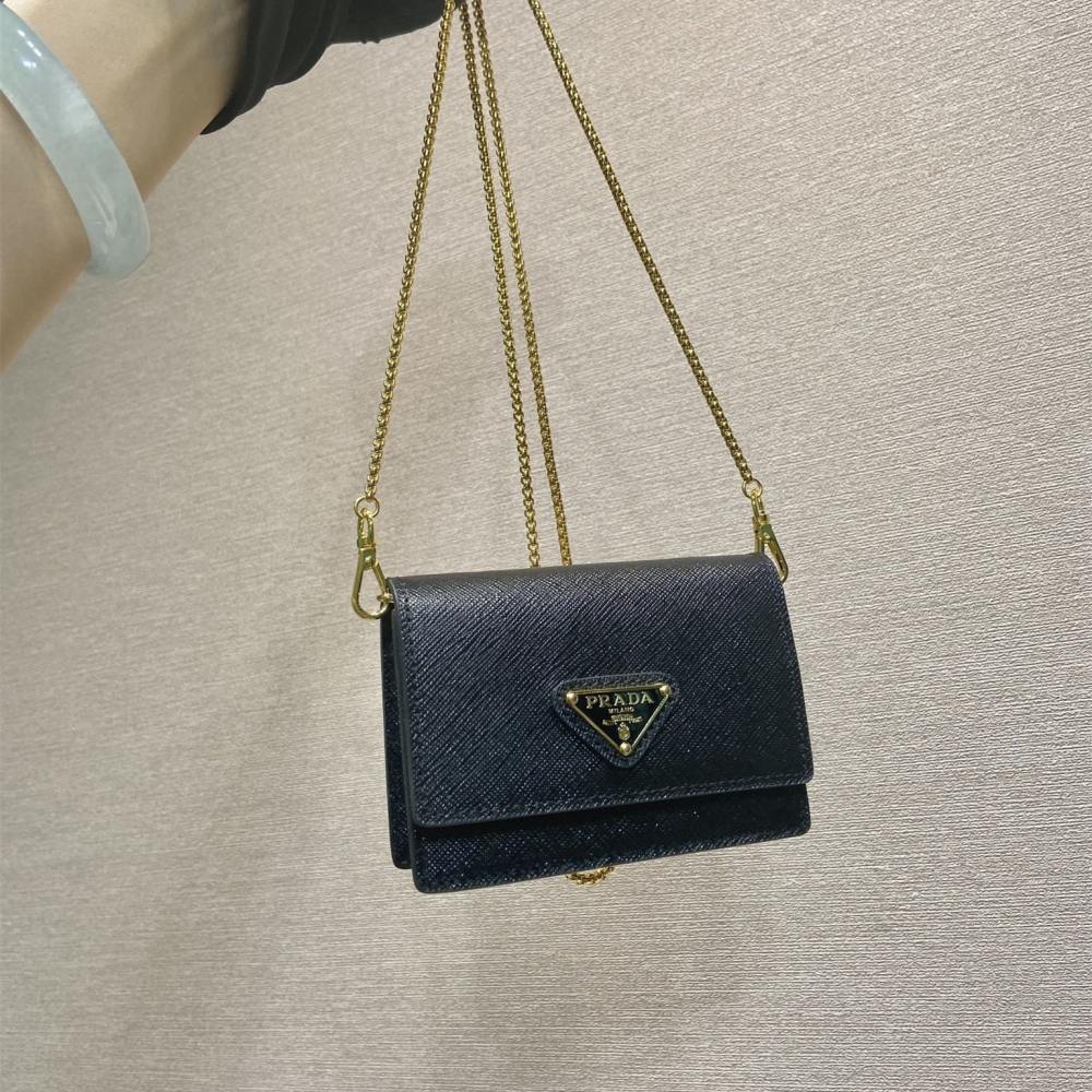 高仿Prada*1MR034金屬鏈條包黑色Mini款