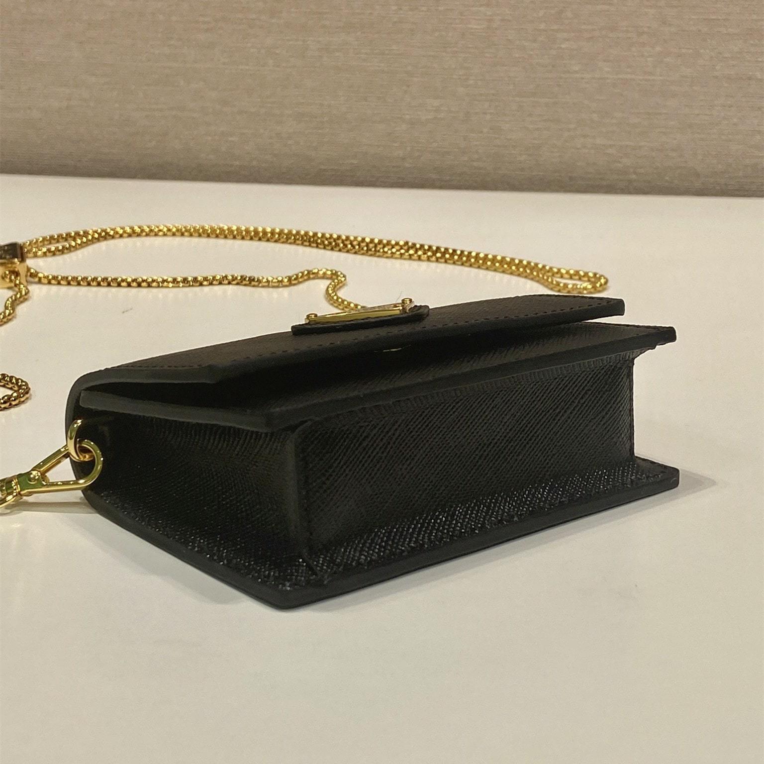 高仿Prada*1MR034金屬鏈條包黑色Mini款