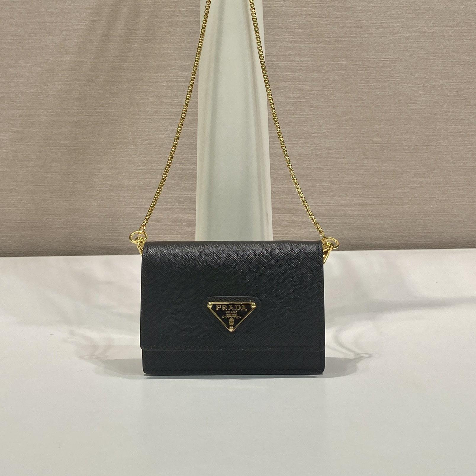 高仿Prada*1MR034金屬鏈條包黑色Mini款