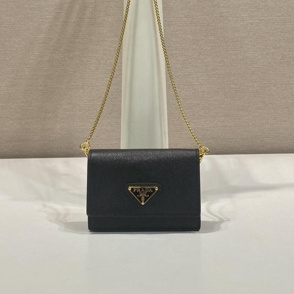 高仿Prada*1MR034金屬鏈條包黑色Mini款
