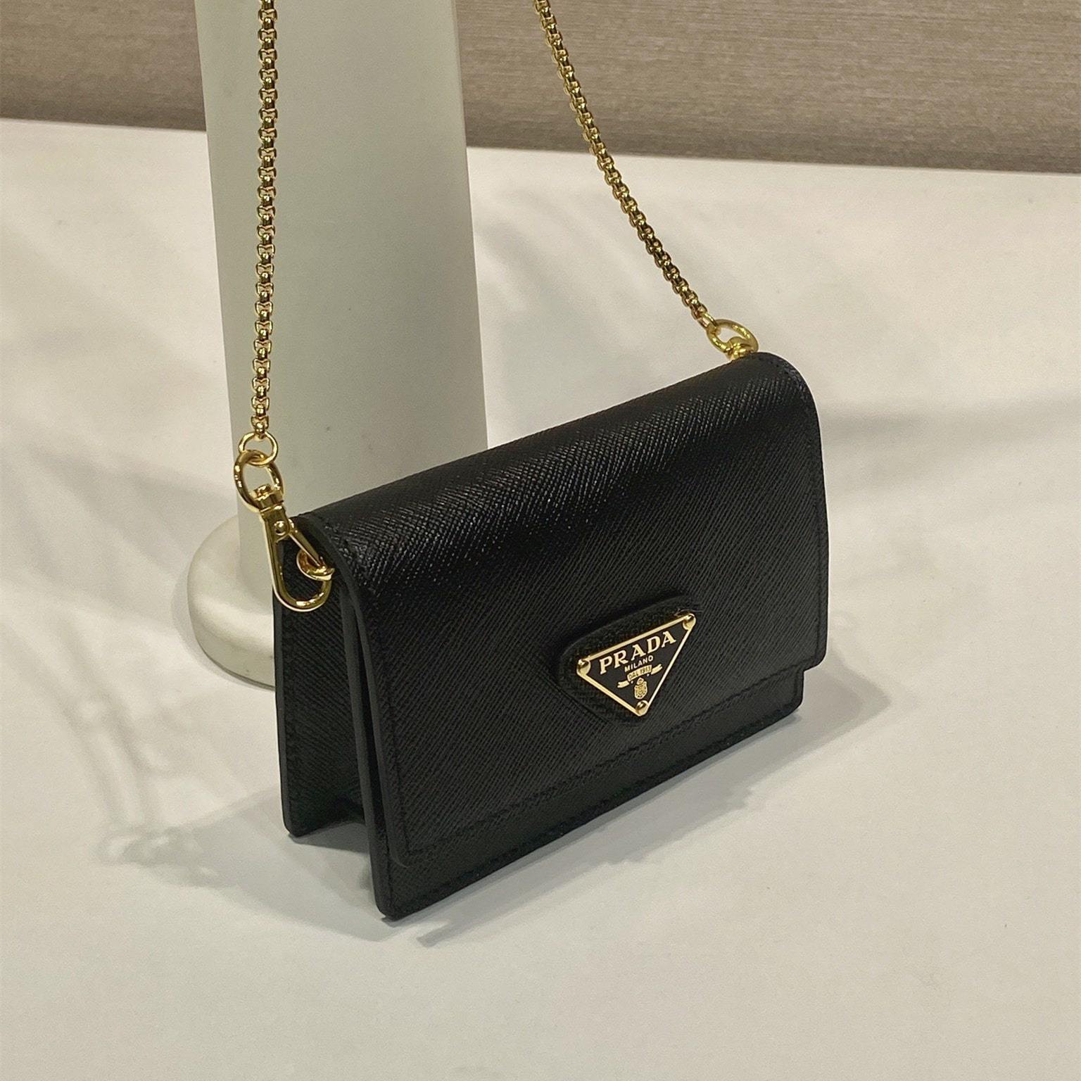 高仿Prada*1MR034金屬鏈條包黑色Mini款