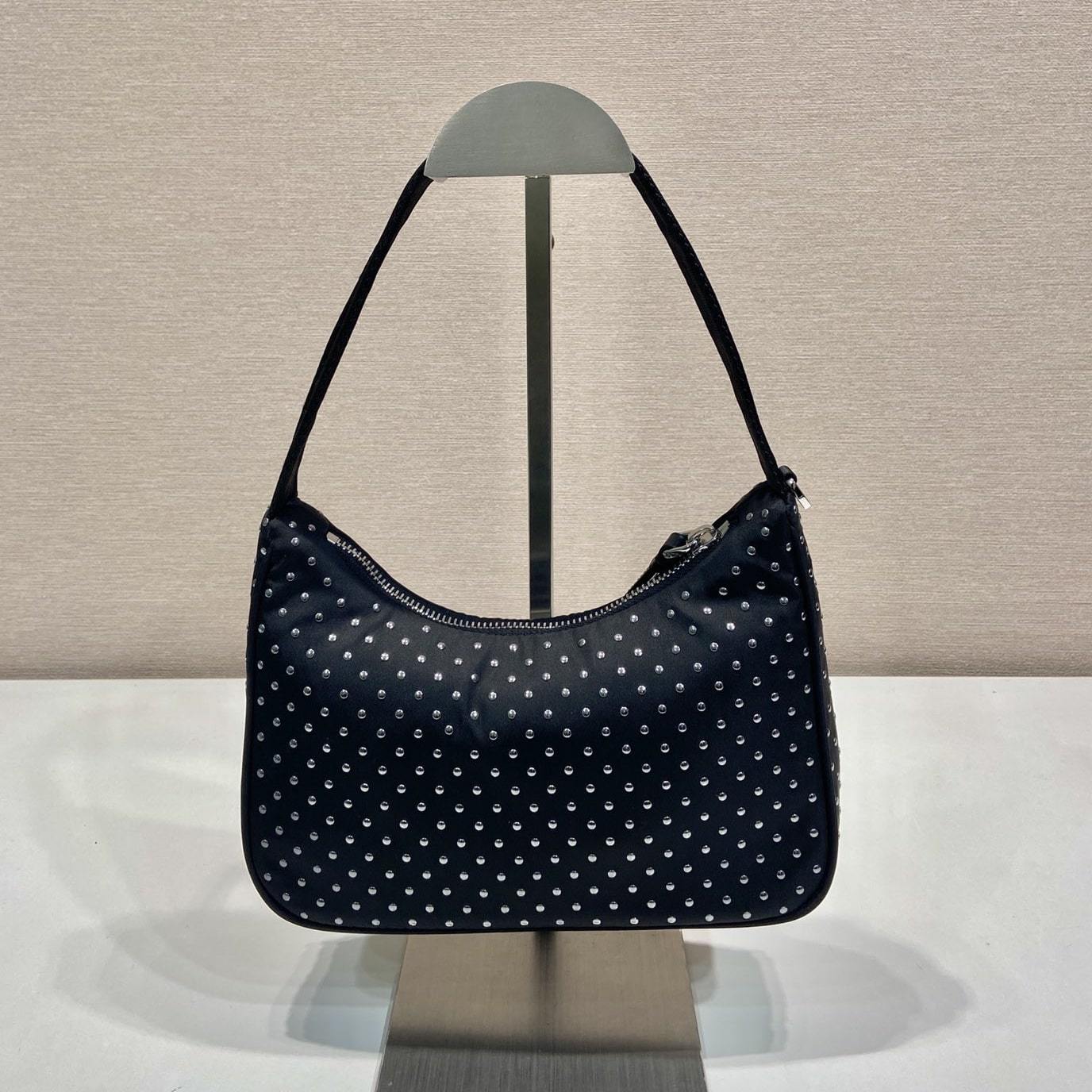 高仿Prada*RE-Nylon系列1BC515鉚釘單肩包黑色Mini免檢版