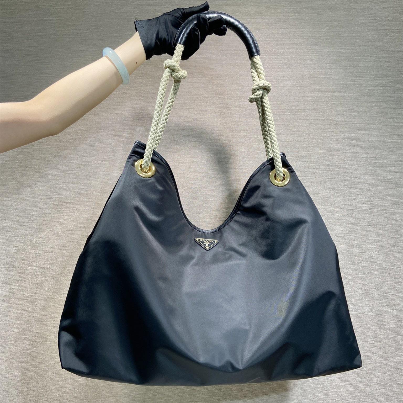 高仿Prada*RE-Nylon系列1BC244單肩購物袋黑色大號免檢版