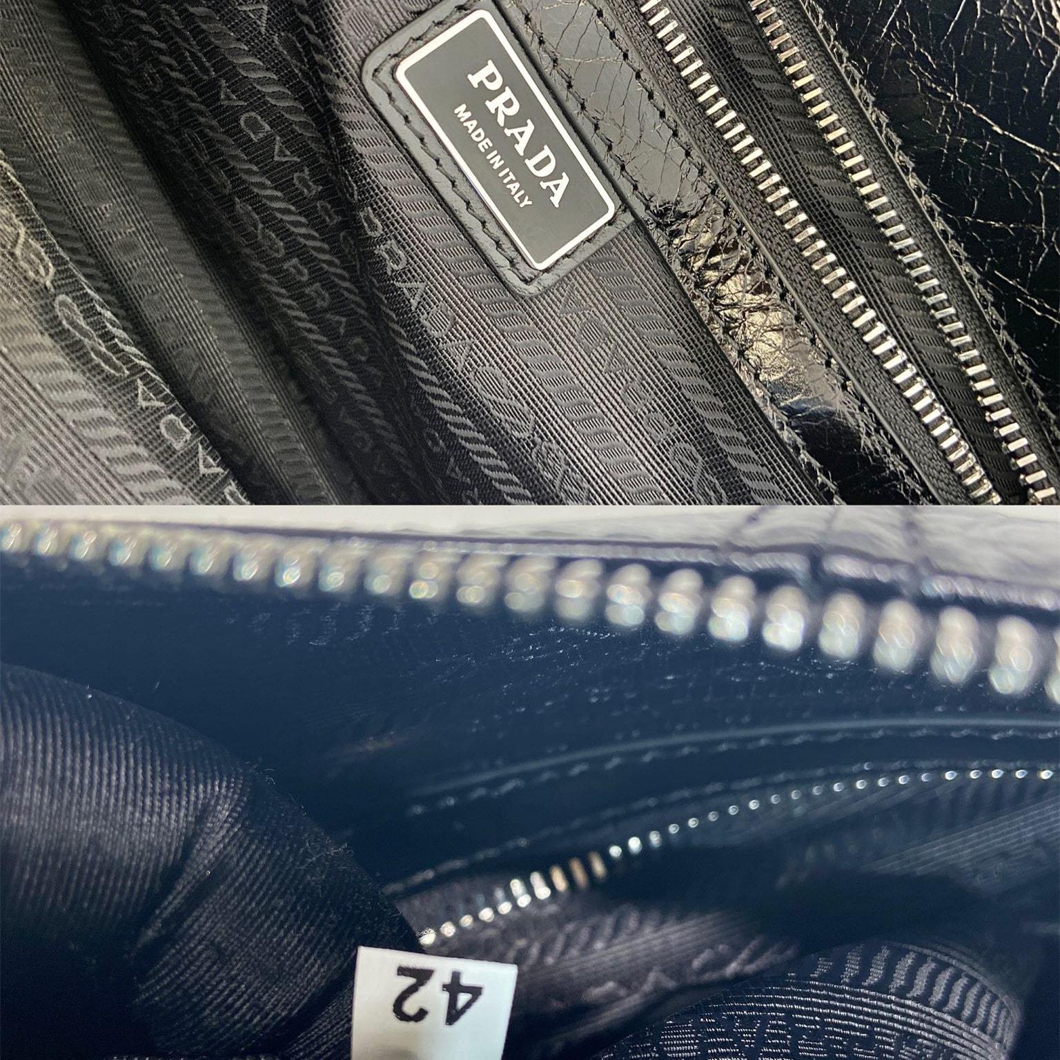 高仿Prada*2VH187小牛蠟皮男士郵差包黑色大號免檢版