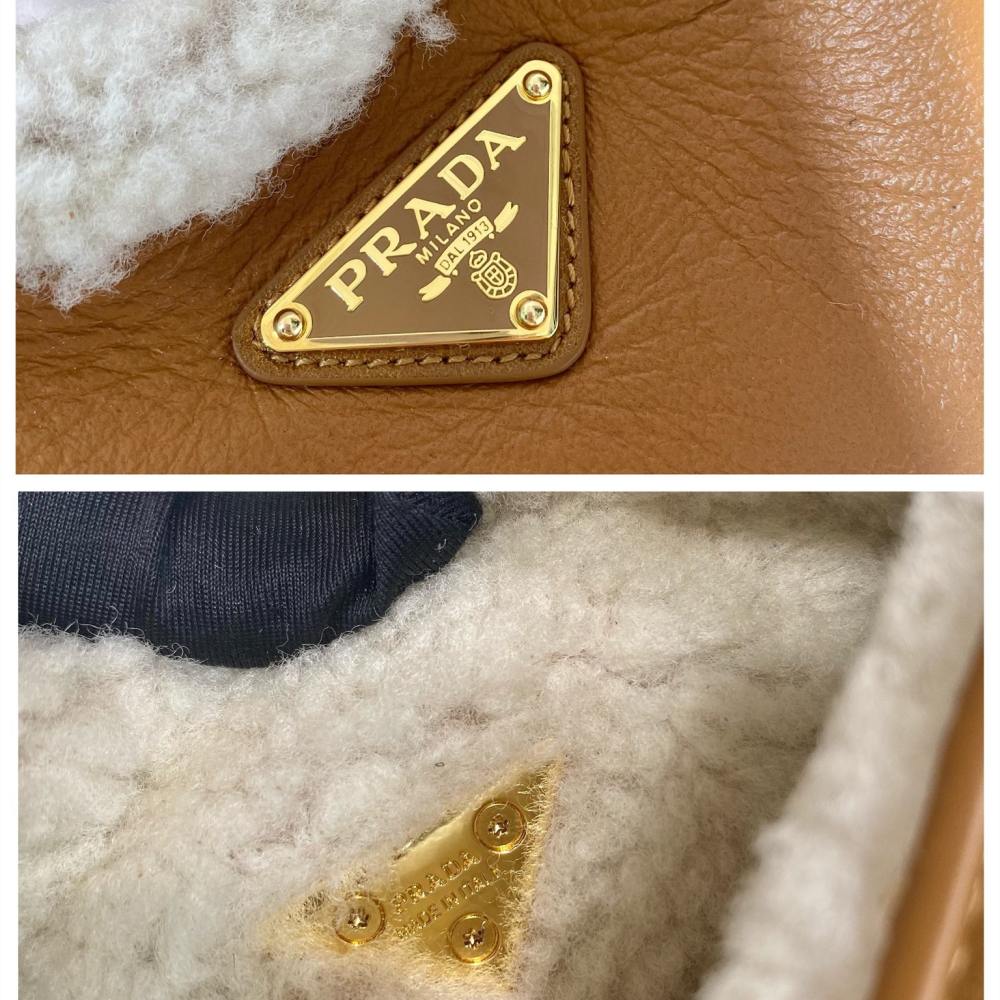 高仿Prada*Tote系列1BA349小羊皮羊毛半月包干邑色免檢版