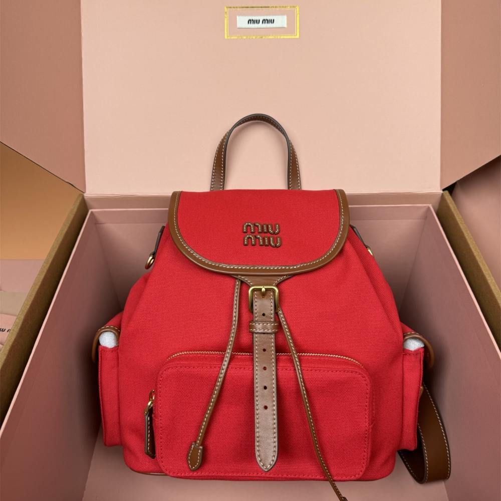 高仿miumiu*5BZ042棉質雙肩包紅色大號免檢版