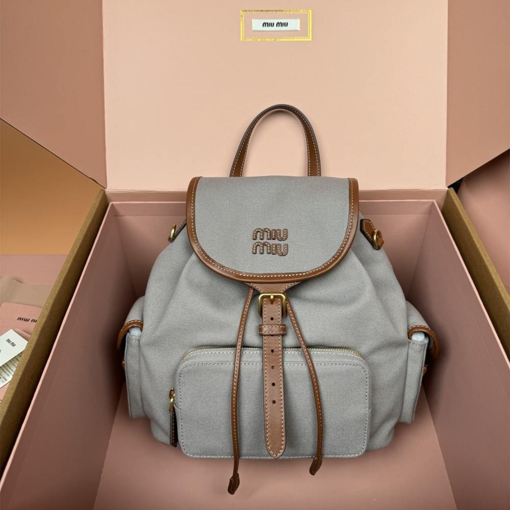 高仿miumiu*5BZ042棉質雙肩包灰色大號免檢版