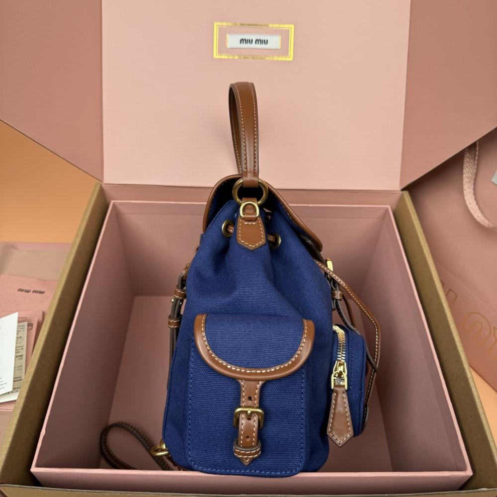 高仿miumiu*5BZ043棉質雙肩包藍色小號免檢版