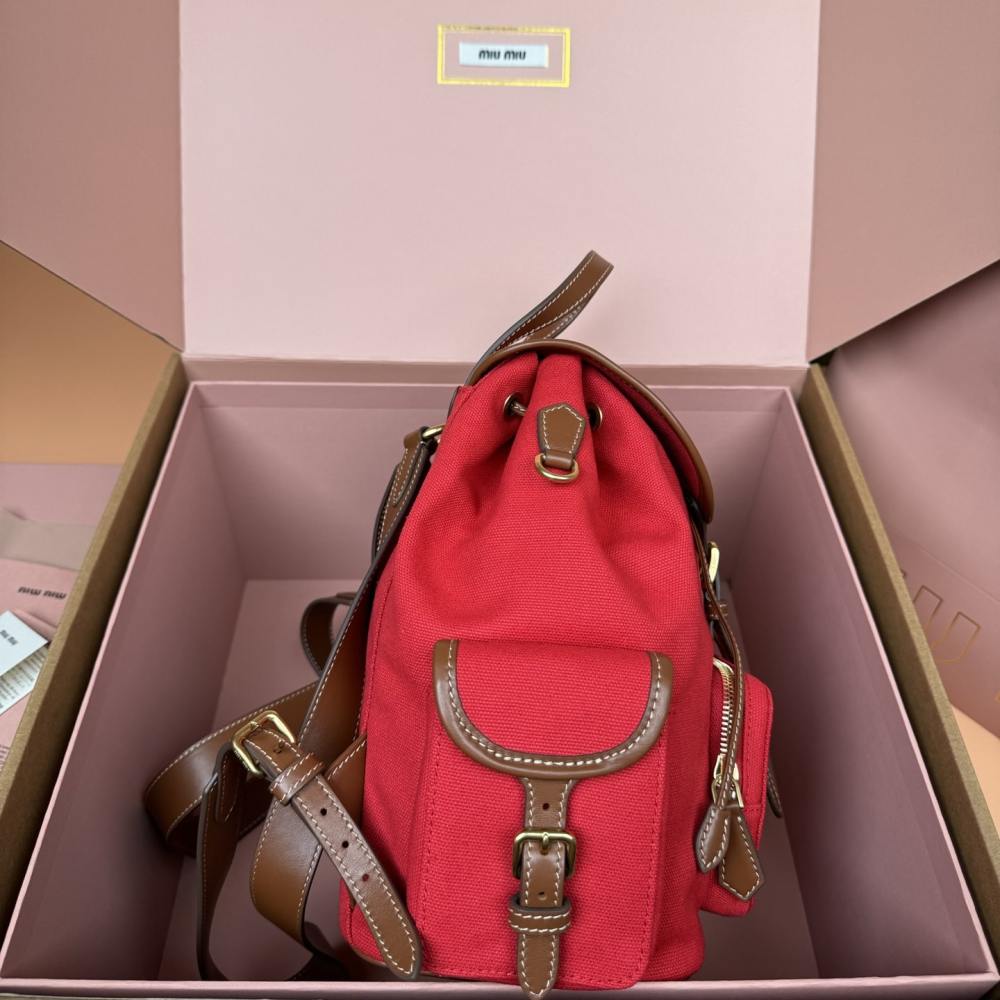 高仿miumiu*5BZ042棉質雙肩包紅色大號免檢版