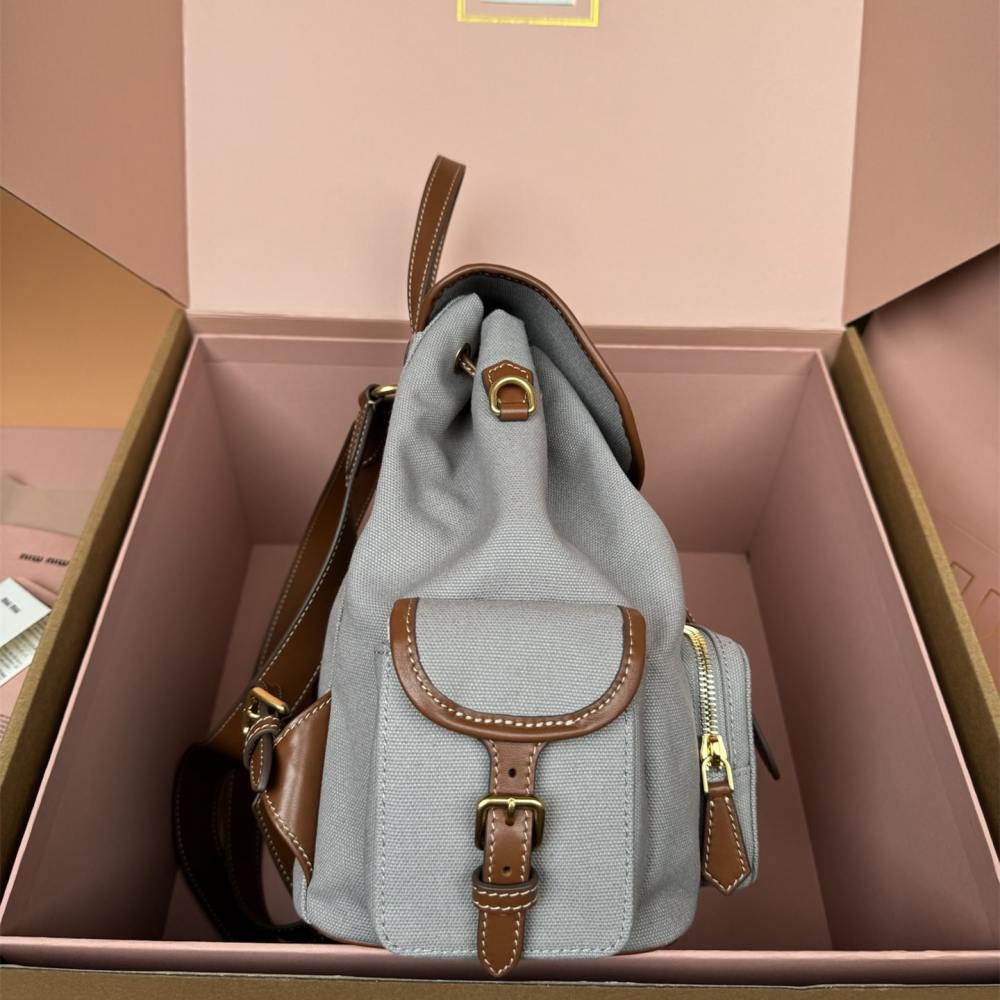 高仿miumiu*5BZ042棉質雙肩包灰色大號免檢版