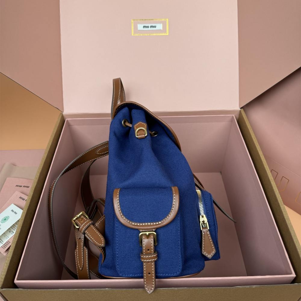 高仿miumiu*5BZ042棉質雙肩包藍色大號免檢版