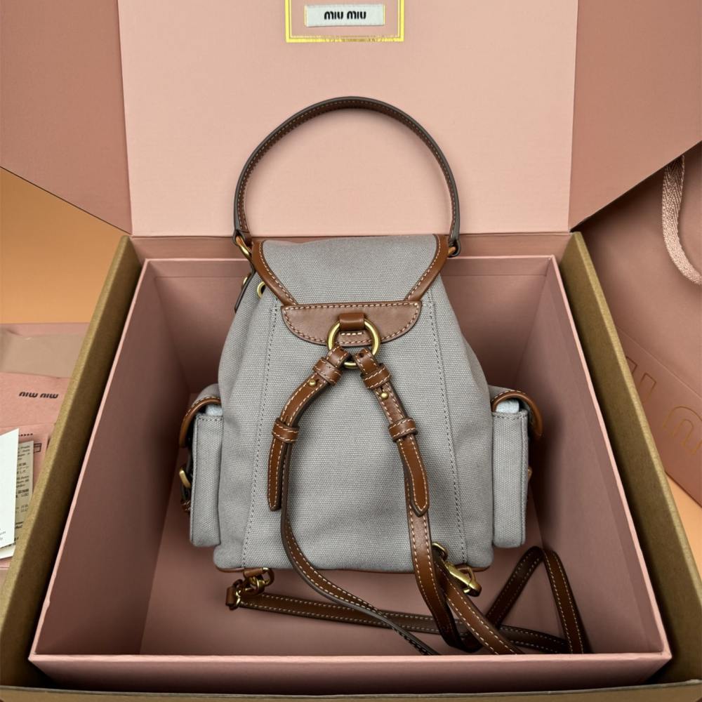 高仿miumiu*5BZ043棉質雙肩包灰色小號免檢版