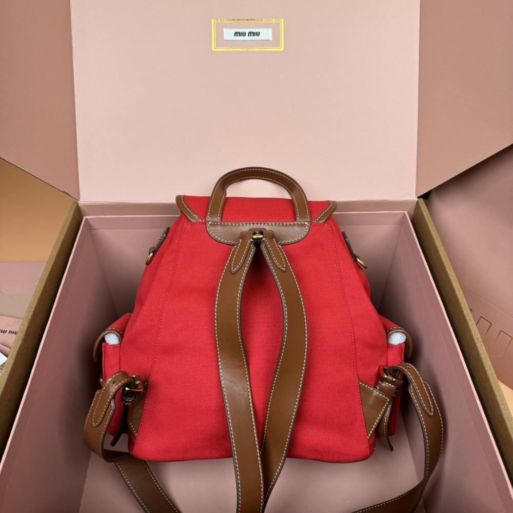高仿miumiu*5BZ042棉質雙肩包紅色大號免檢版
