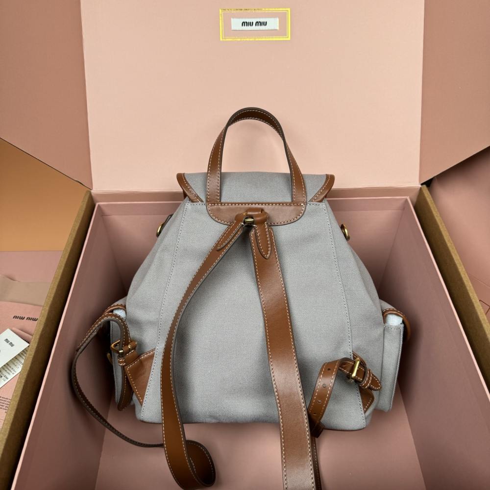 高仿miumiu*5BZ042棉質雙肩包灰色大號免檢版