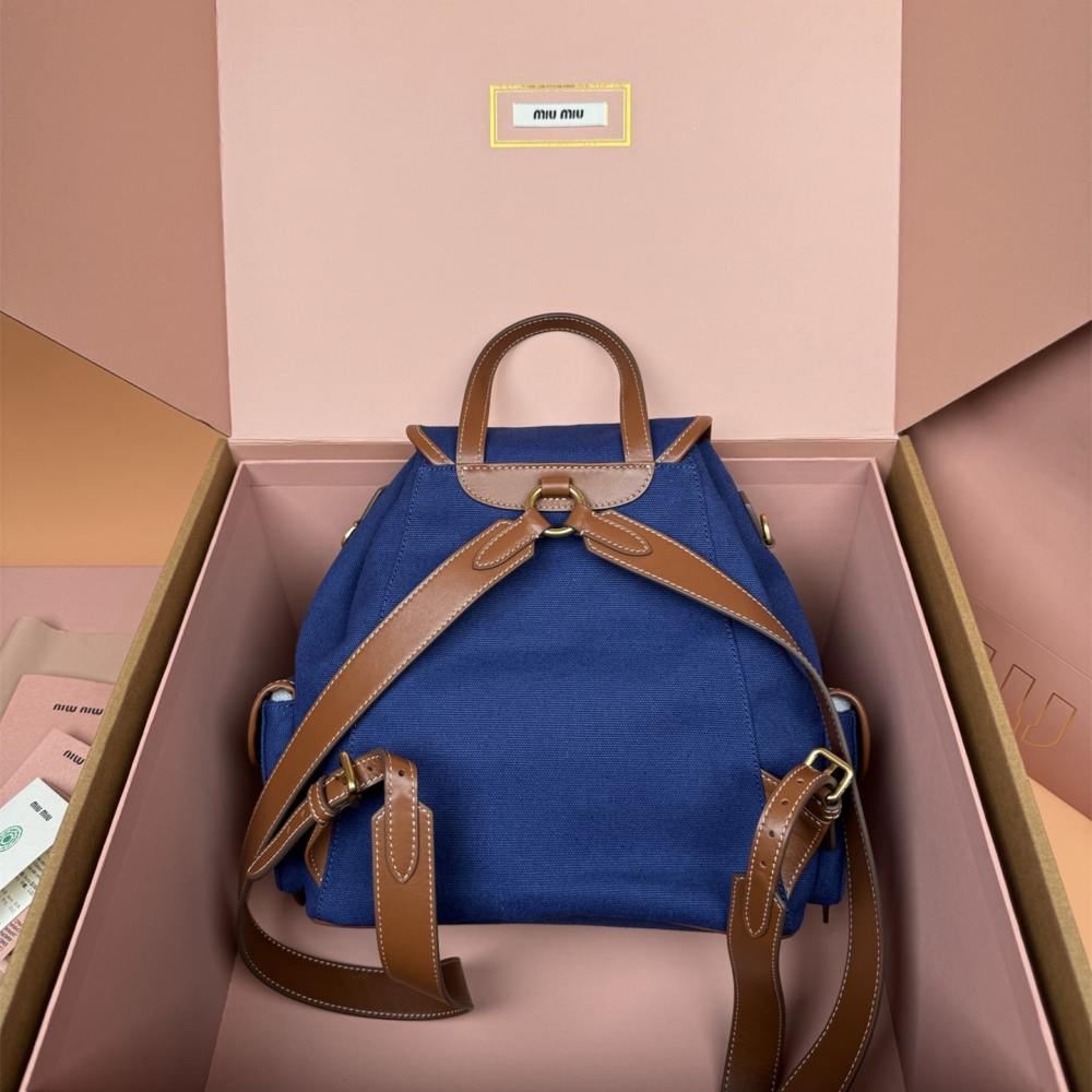 高仿miumiu*5BZ042棉質雙肩包藍色大號免檢版