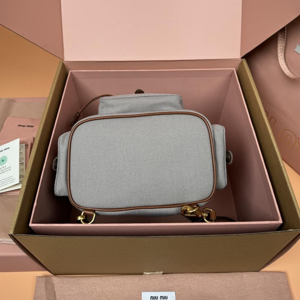 高仿miumiu*5BZ043棉質雙肩包灰色小號免檢版