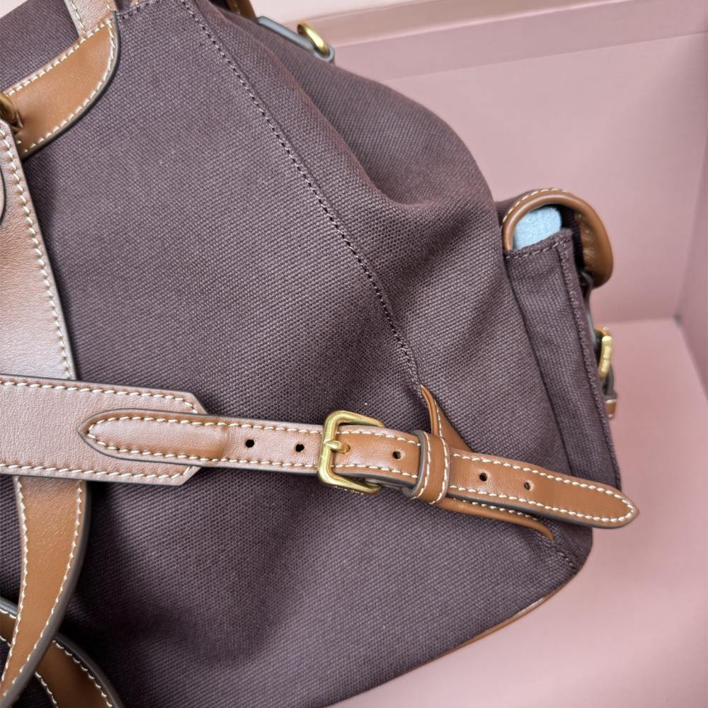 高仿miumiu*5BZ042棉質雙肩包棕色小號免檢版