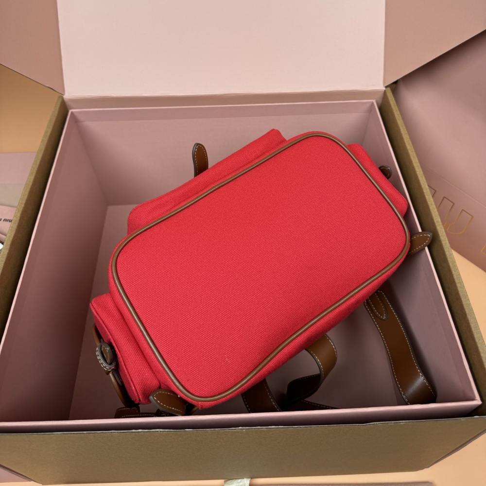 高仿miumiu*5BZ042棉質雙肩包紅色大號免檢版