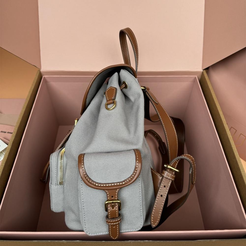 高仿miumiu*5BZ042棉質雙肩包灰色大號免檢版