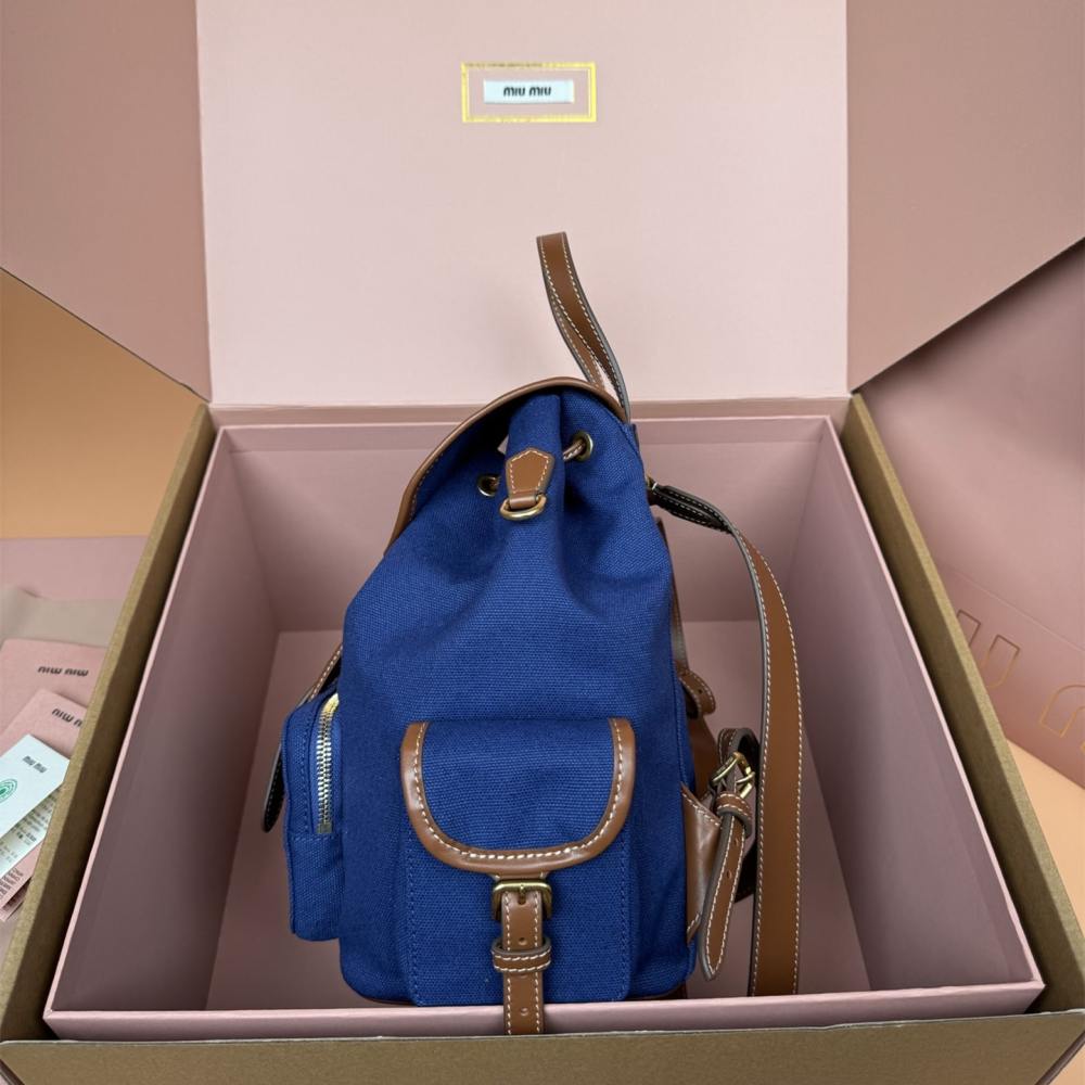 高仿miumiu*5BZ042棉質雙肩包藍色大號免檢版