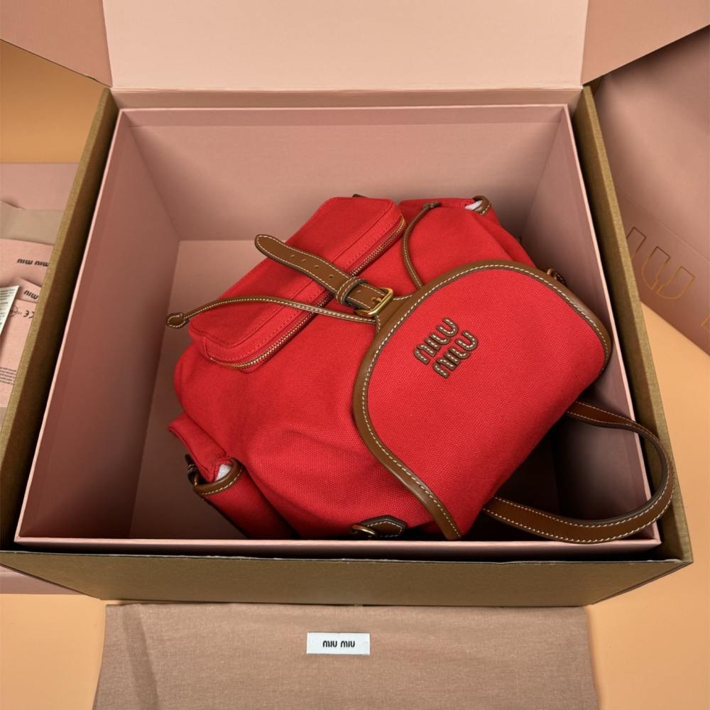 高仿miumiu*5BZ042棉質雙肩包紅色大號免檢版