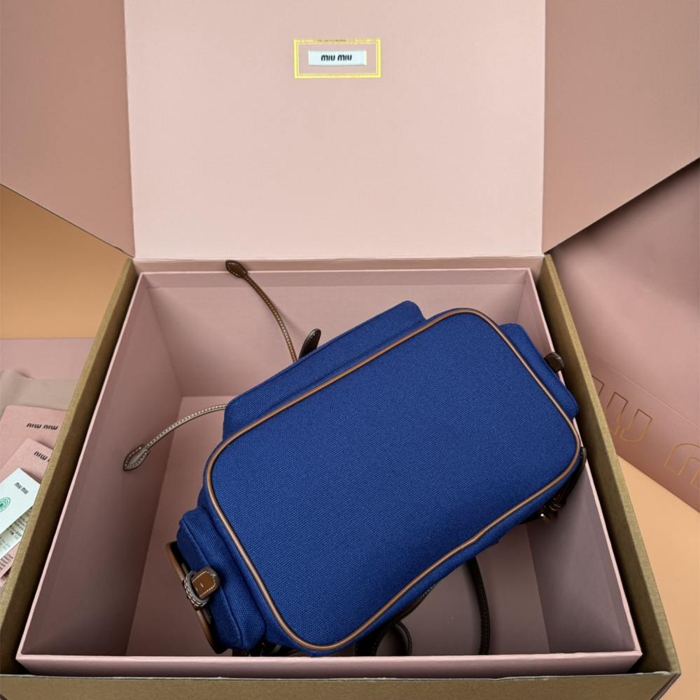 高仿miumiu*5BZ042棉質雙肩包藍色大號免檢版