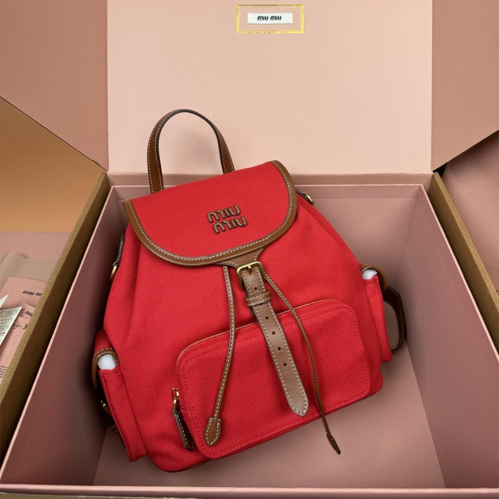 高仿miumiu*5BZ042棉質雙肩包紅色大號免檢版