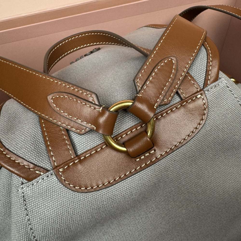 高仿miumiu*5BZ042棉質雙肩包灰色大號免檢版