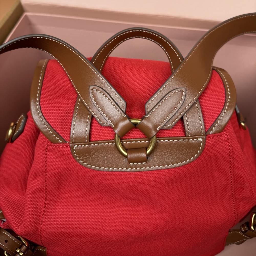 高仿miumiu*5BZ042棉質雙肩包紅色大號免檢版