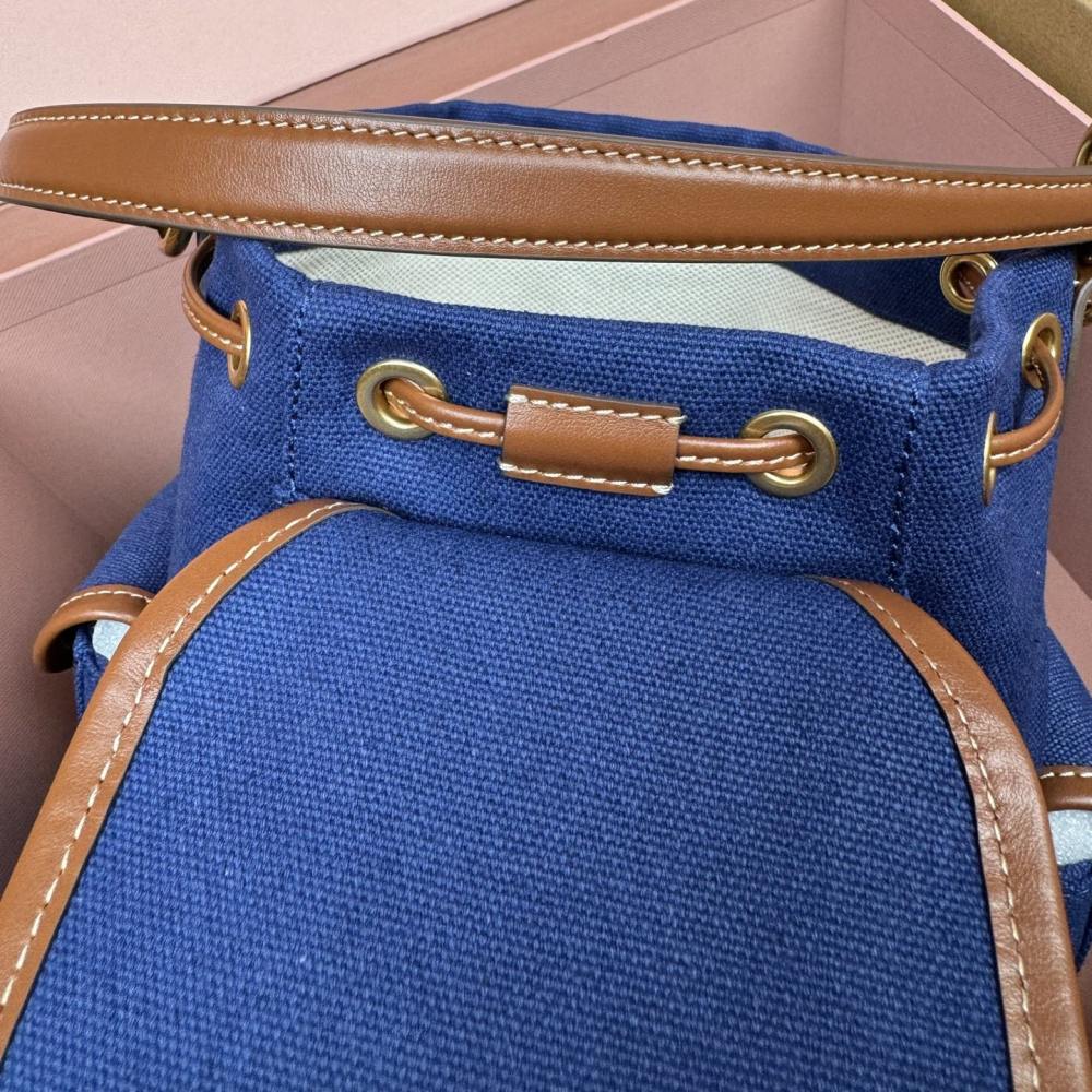 高仿miumiu*5BZ043棉質雙肩包藍色小號免檢版