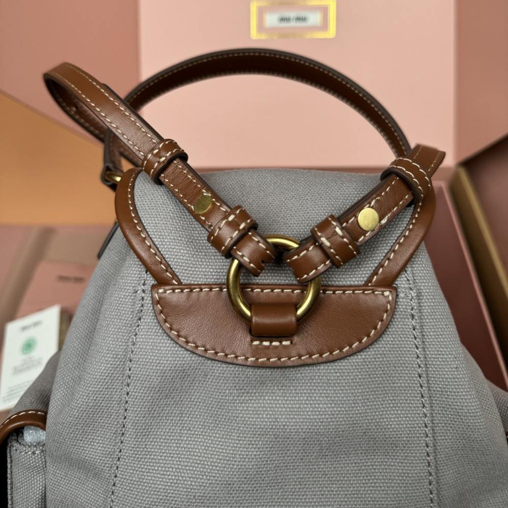 高仿miumiu*5BZ043棉質雙肩包灰色小號免檢版