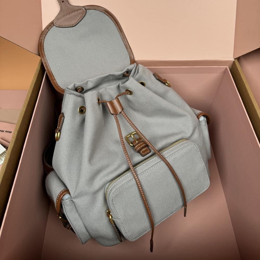 高仿miumiu*5BZ042棉質雙肩包灰色大號免檢版