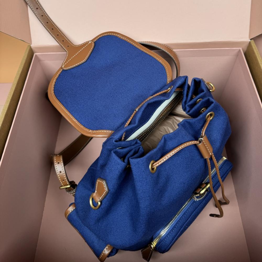 高仿miumiu*5BZ042棉質雙肩包藍色大號免檢版