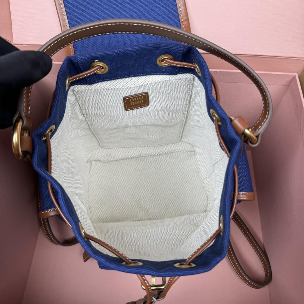 高仿miumiu*5BZ043棉質雙肩包藍色小號免檢版