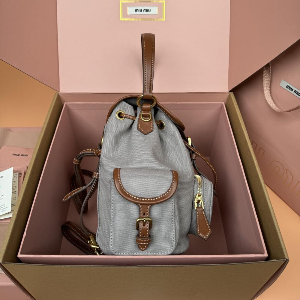 高仿miumiu*5BZ043棉質雙肩包灰色小號免檢版