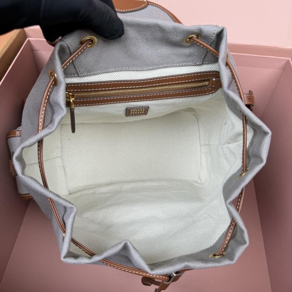 高仿miumiu*5BZ042棉質雙肩包灰色大號免檢版