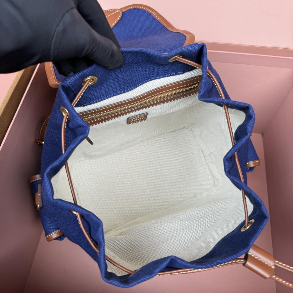 高仿miumiu*5BZ042棉質雙肩包藍色大號免檢版