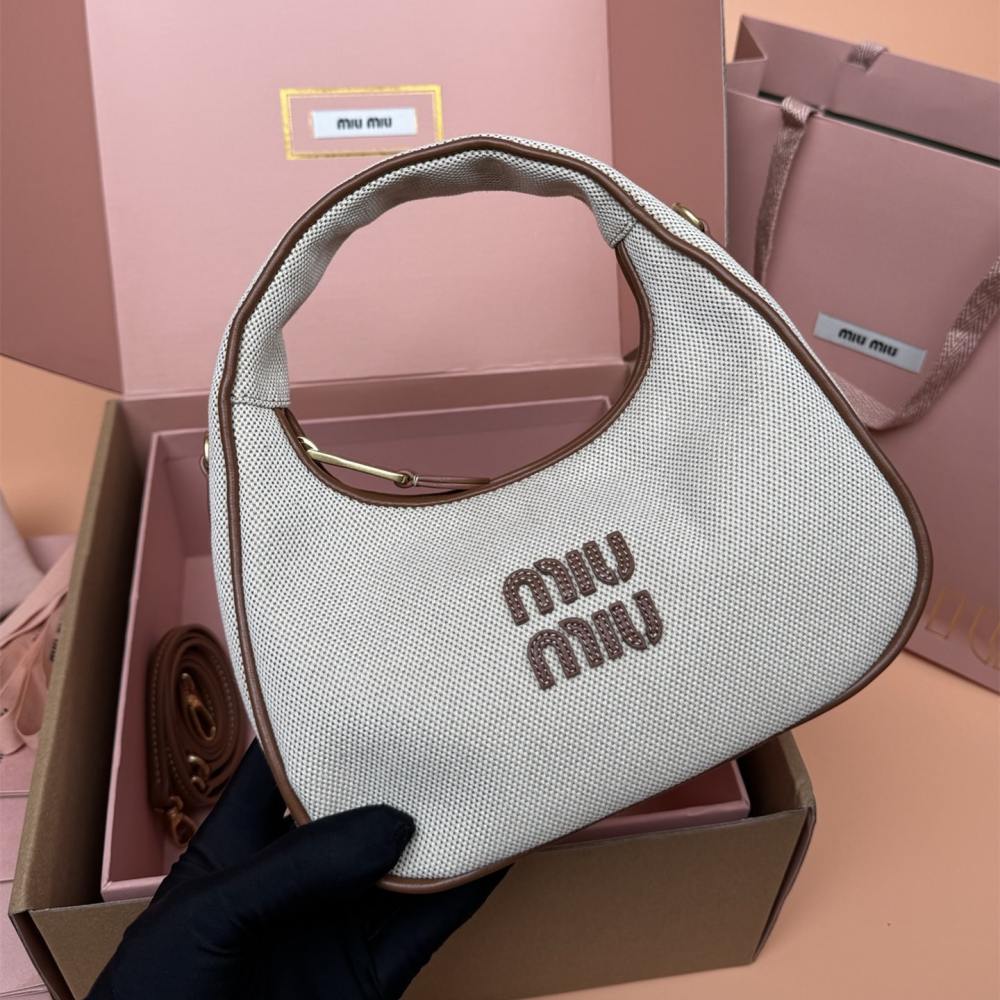 高仿miumiu*5BC125棉質單肩手提包米棕色免檢版
