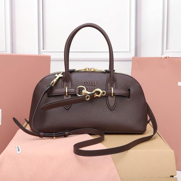 高仿miumiu*Aventure系列5BB168手提包石楠木色免檢版