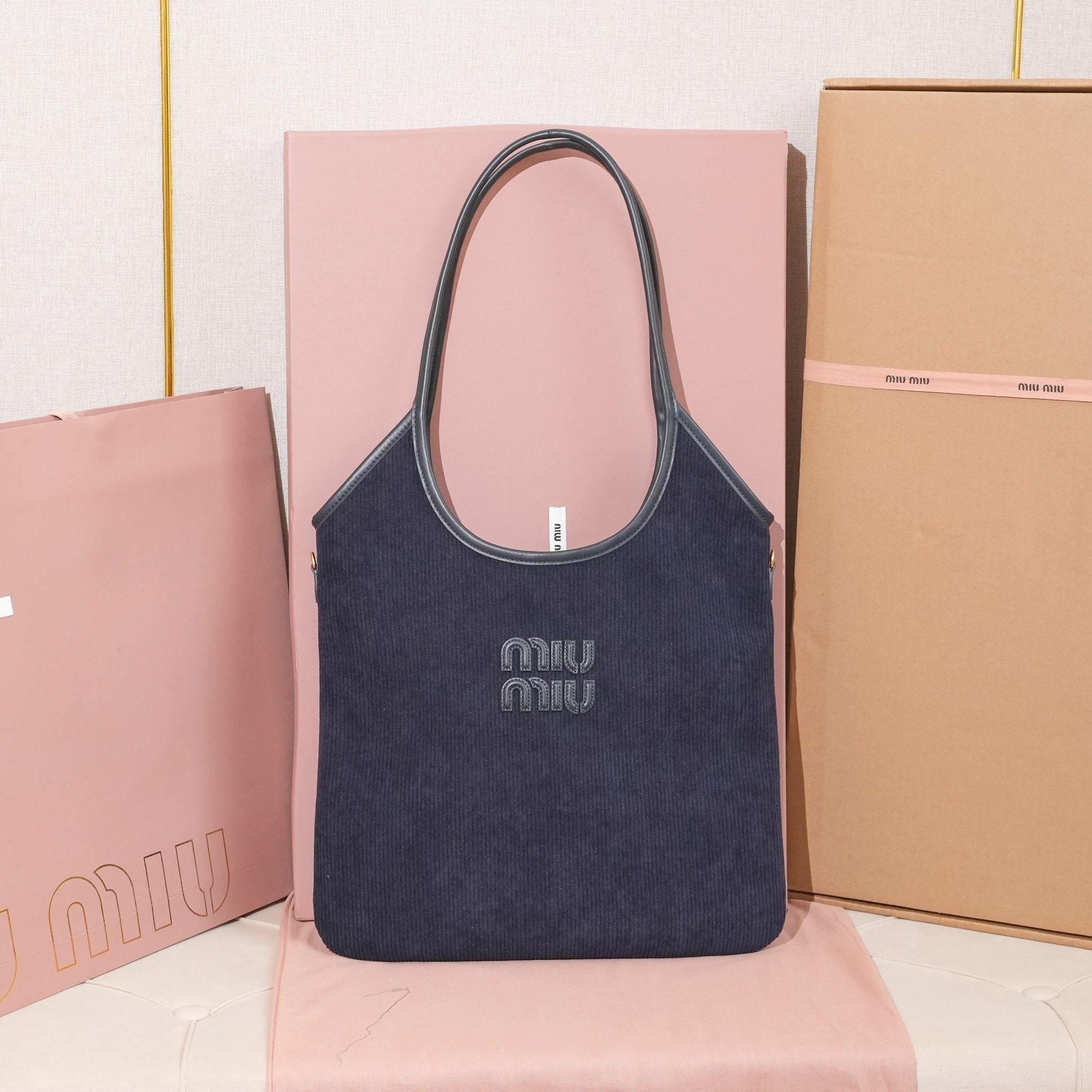 高仿miumiu繆繆*IVY系列5BG231限定款Tote包海軍藍免檢版