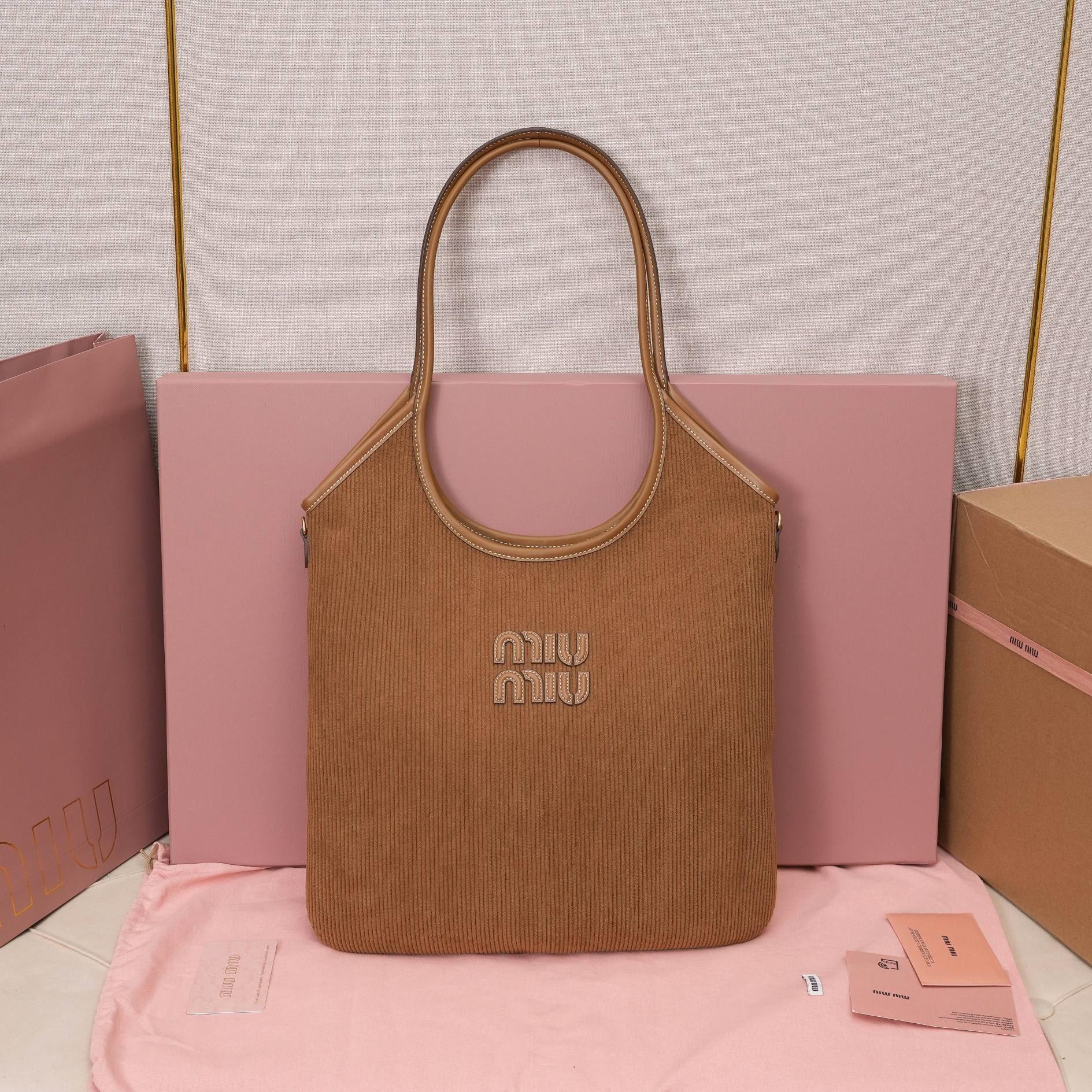 高仿miumiu繆繆*IVY系列5BG231限定款Tote包肉桂棕免檢版