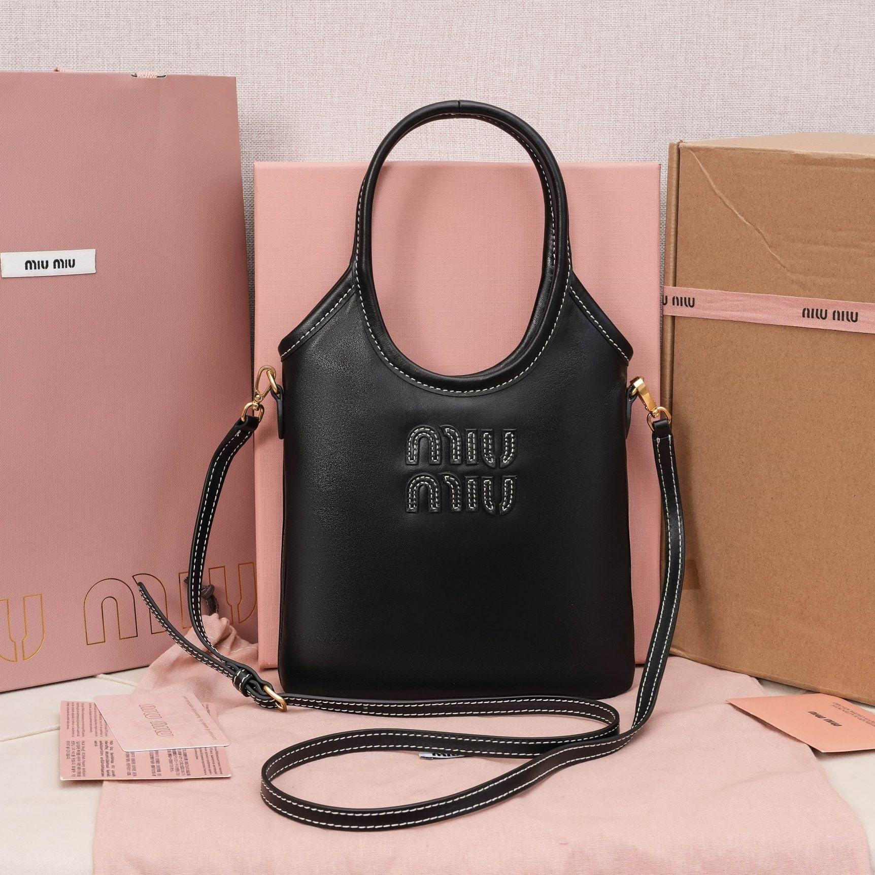高仿miumiu繆繆*IVY系列5BA281迷你托特包黑色免檢版