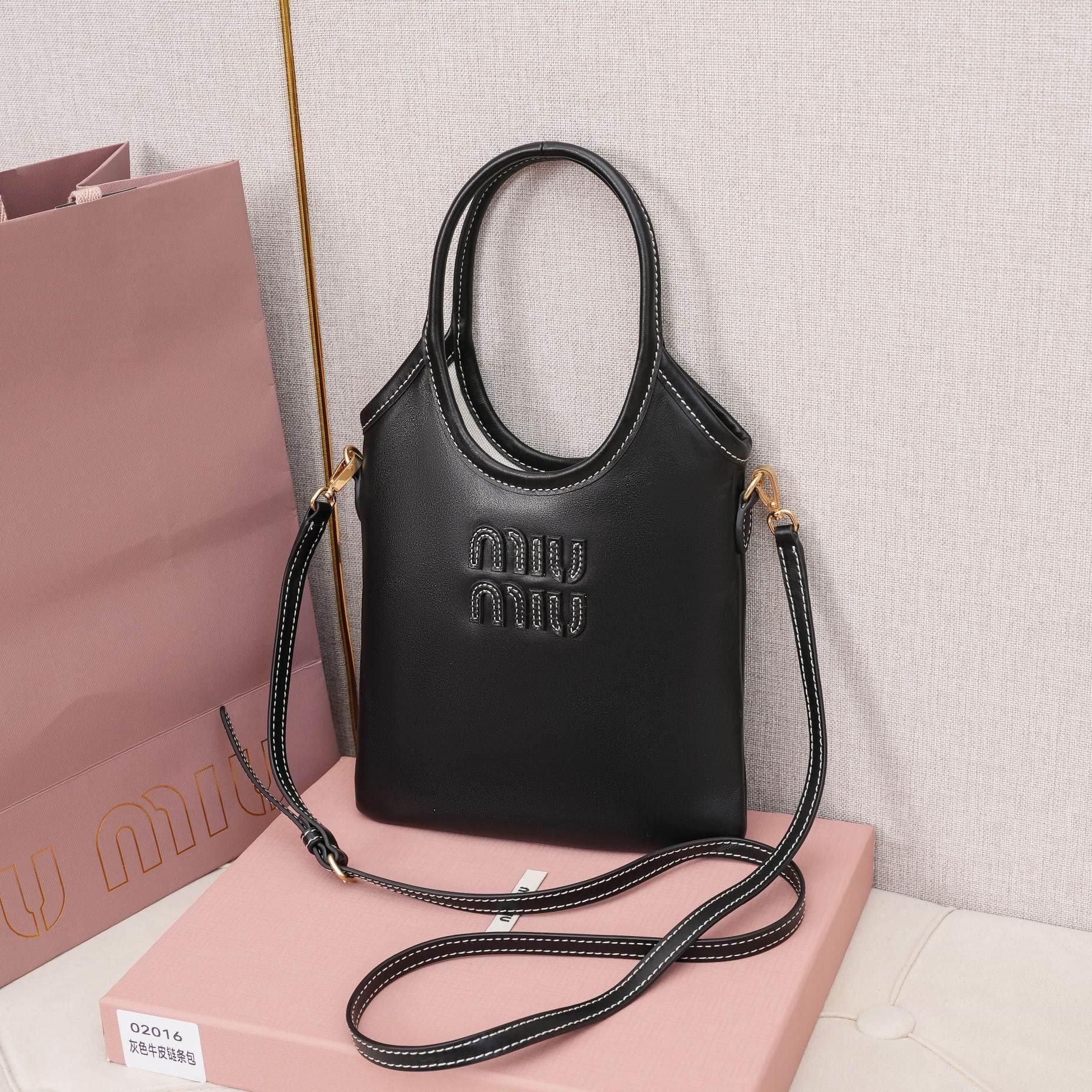 高仿miumiu繆繆*IVY系列5BA281迷你托特包黑色免檢版
