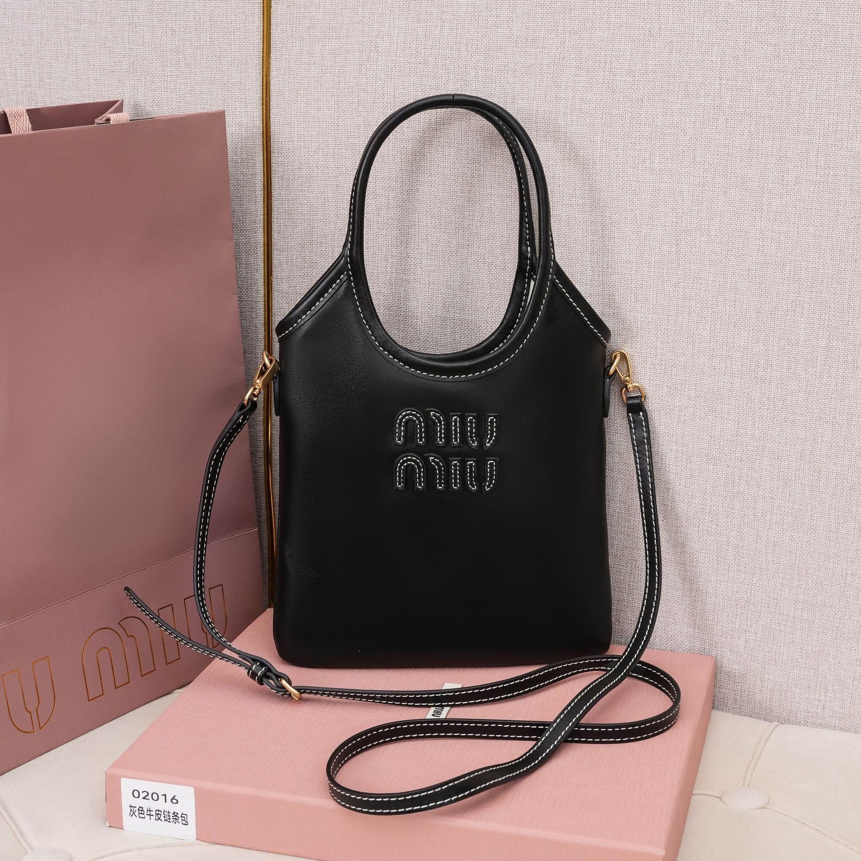 高仿miumiu繆繆*IVY系列5BA281迷你托特包黑色免檢版