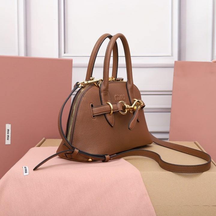 高仿miumiu*Aventure系列5BB169手提包棕色小號免檢版
