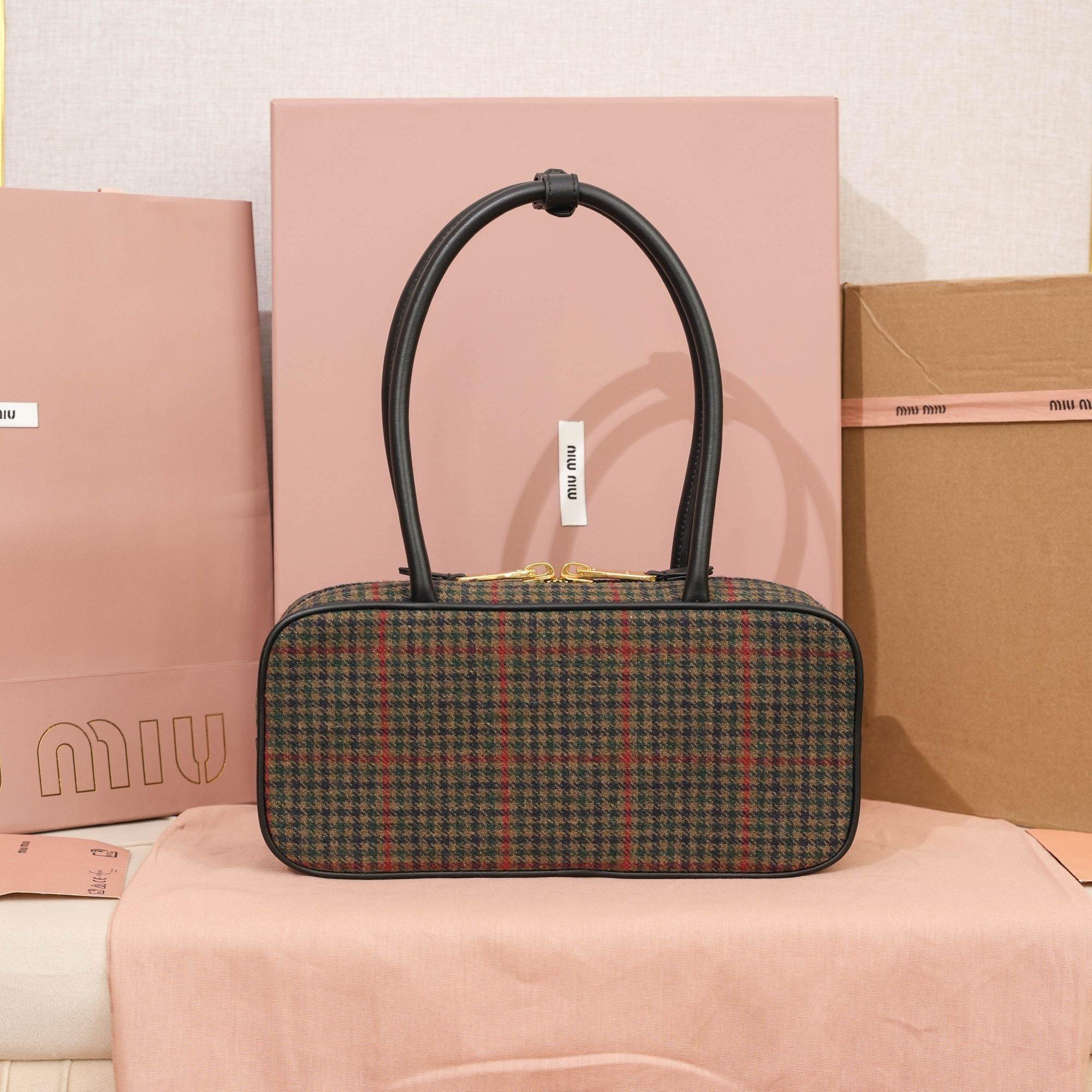 高仿miumiu*Beau系列5BB173織物千鳥格手提包免檢版