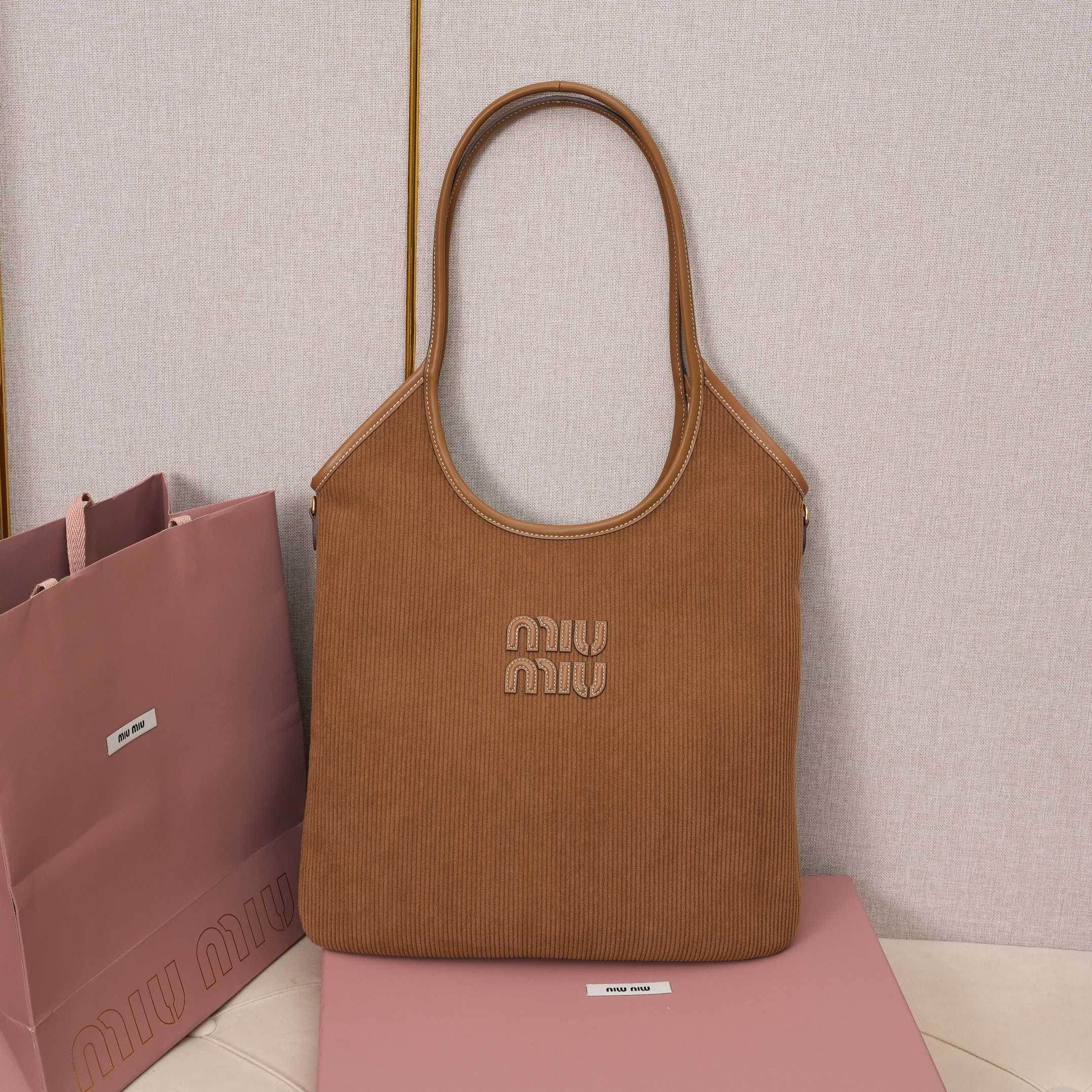 高仿miumiu繆繆*IVY系列5BG231限定款Tote包肉桂棕免檢版