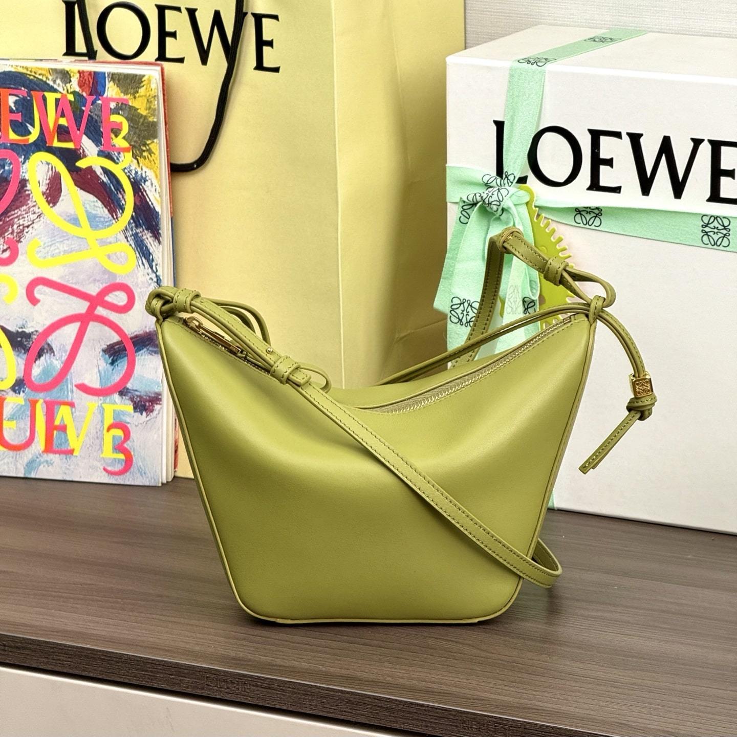 高仿Loewe*Hobo系列4221單肩斜挎包淺苔綠Mini免檢版